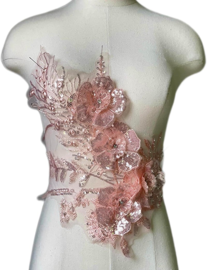 JRYYR Pink Sequin Applique Patches, Handmade DIY Sew on 3D Flower Appliques for Clothing,Dresses, Dance Costumes, Bags, Home Decor (Pink-A) - Image 2